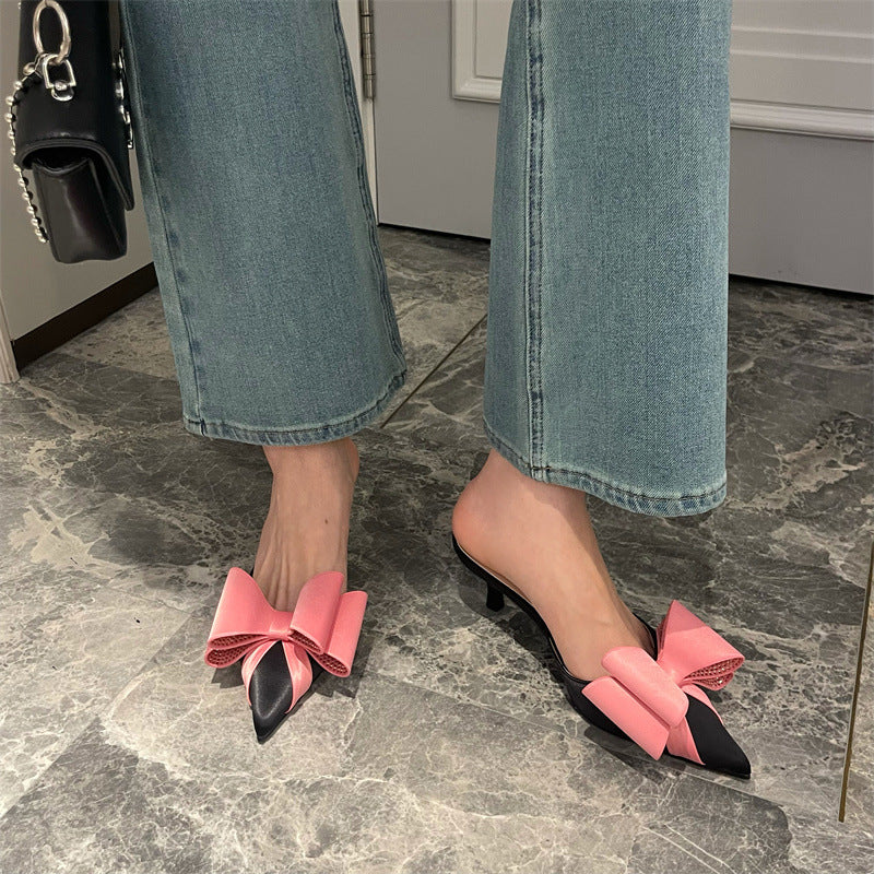 Starry Night Oversized Bow Satin Slippers