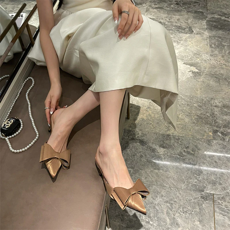 Starry Night Oversized Bow Satin Slippers - Image 10