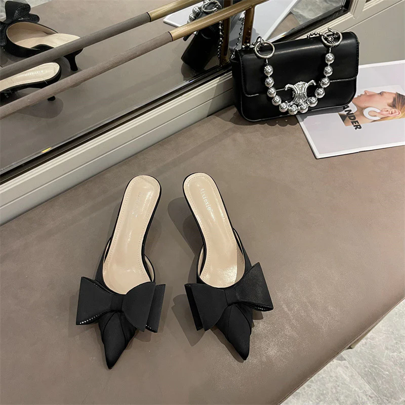 Starry Night Oversized Bow Satin Slippers - Image 6