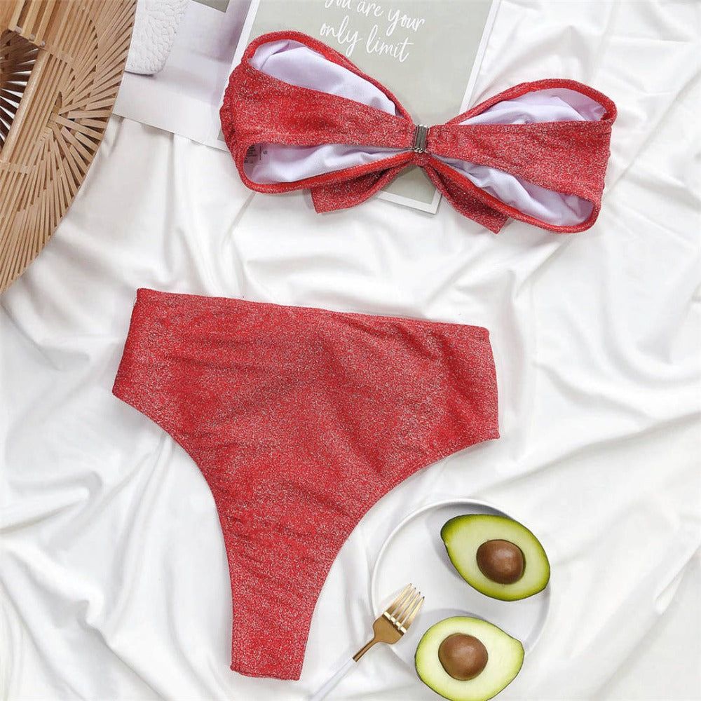 Luna Glitter Bowknot Decor Strapless Bikini Set - Image 11