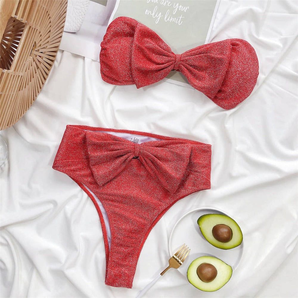Luna Glitter Bowknot Decor Strapless Bikini Set - Image 12