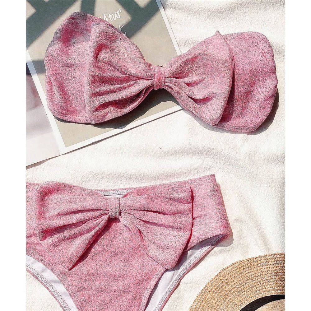 Luna Glitter Bowknot Decor Strapless Bikini Set - Image 3