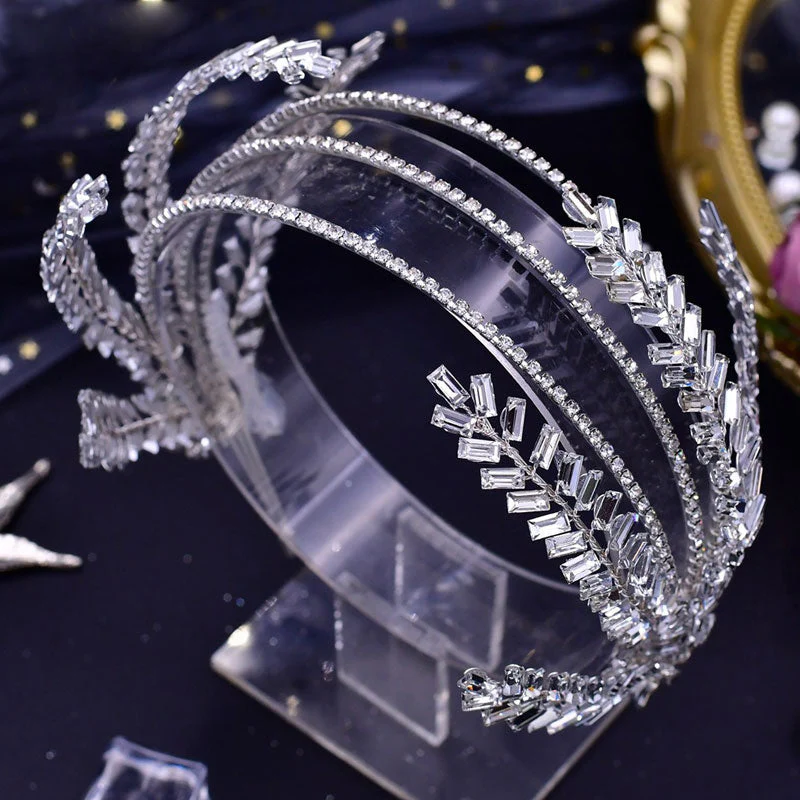 Leaf Trim Crystal Embellished Layered Headband - Silver - Image 4