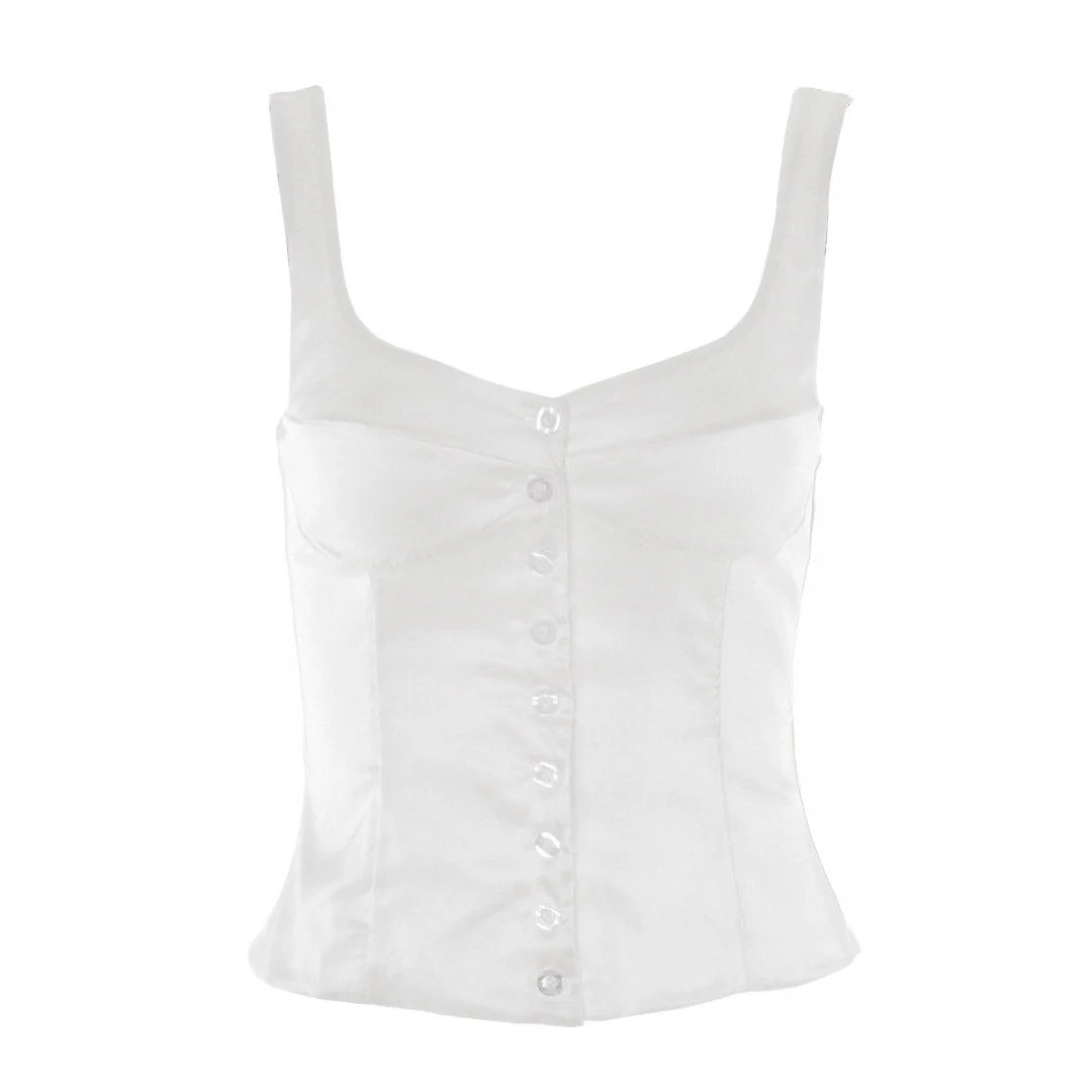 Square Neck Button Up Sleeveless Tank Top - White - Image 2