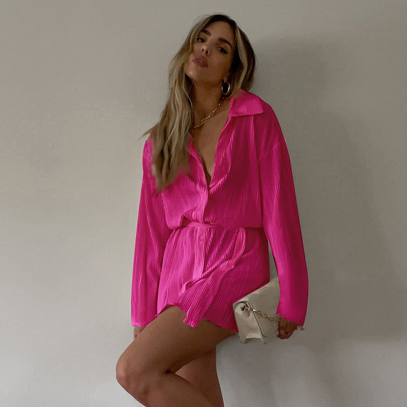 Magical Pleated Button Up Shirt Mini Dress - Image 2