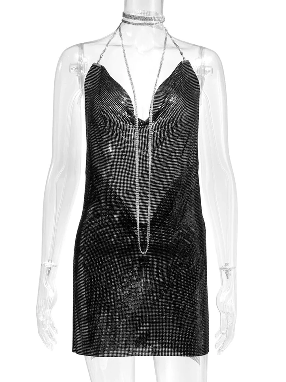 MAGLIA Backless Chainmail Mini Dress in Black - Image 7