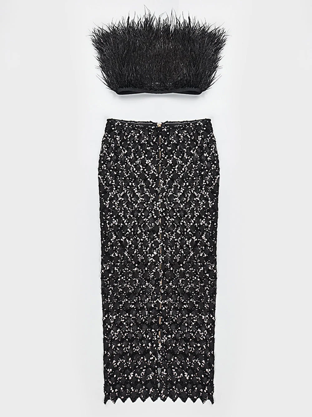 MAGLINA Feather Top & Sequins Skirt Set in Black - Image 8