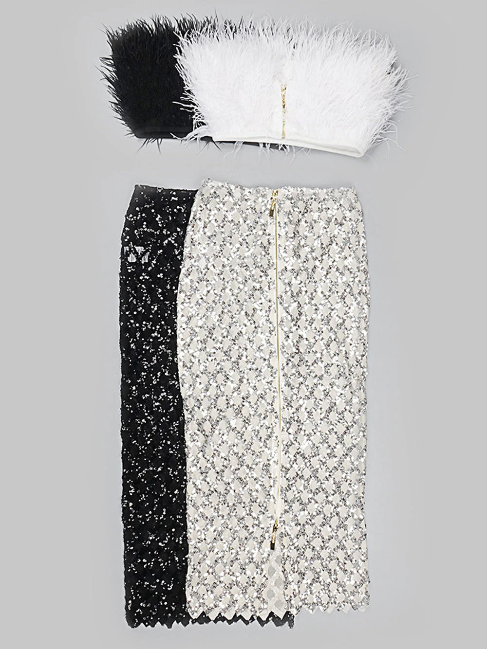 MAGLINA Feather Top & Sequins Skirt Set in White - Image 15
