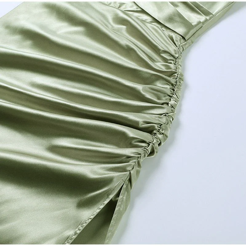 Magnificence Of Her Ruched Satin Midi Dress - Image 11