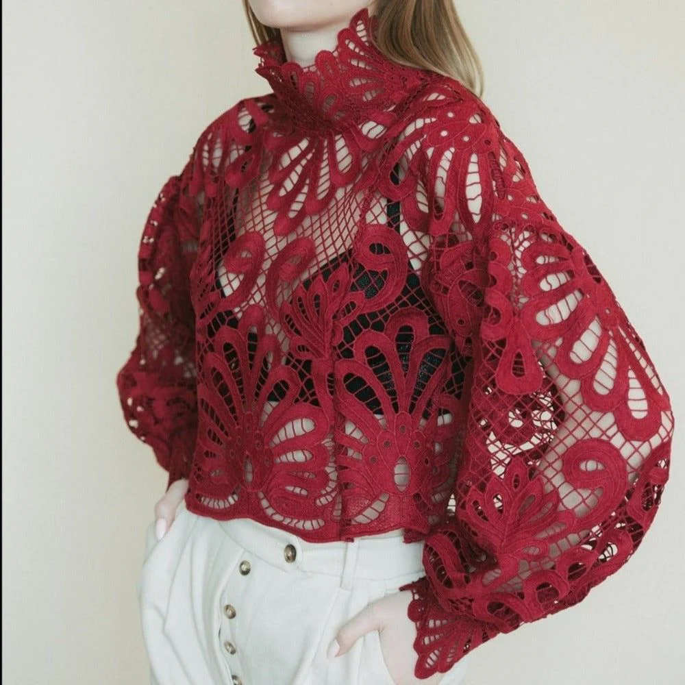 Maira Lace Lantern Sleeve Blouse - Image 3