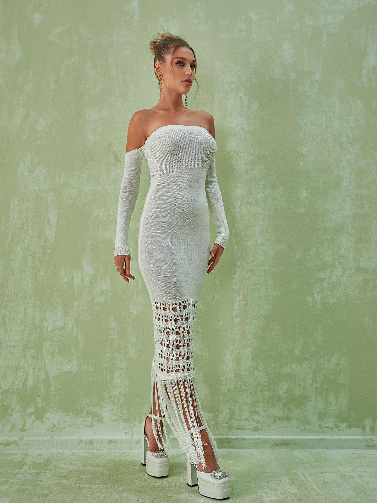 Malti Off Shoulder Fringe Maxi Dress - Image 4