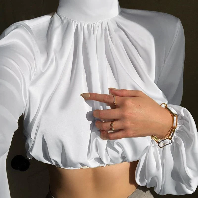 Mare Turtleneck Puff Sleeve Satin Blouse - Image 6