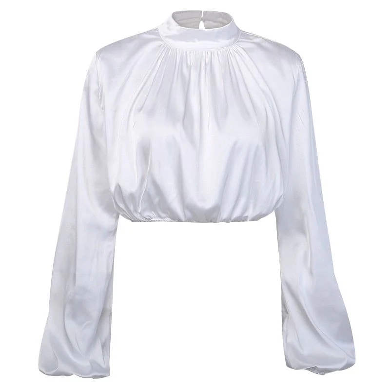 Mare Turtleneck Puff Sleeve Satin Blouse - Image 8
