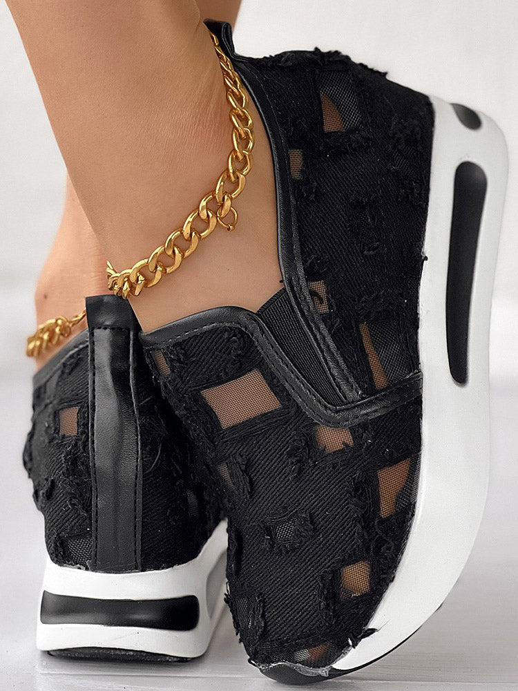 Mesh Denim Raw Muffin Sneakers - Image 14