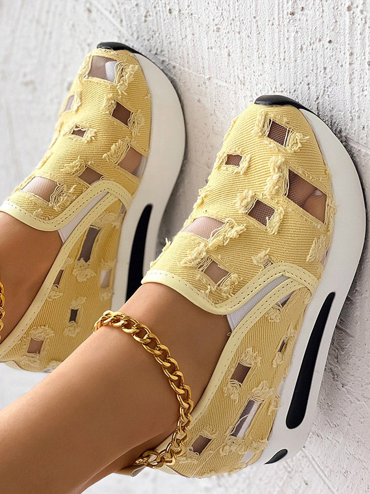 Mesh Denim Raw Muffin Sneakers - Image 7