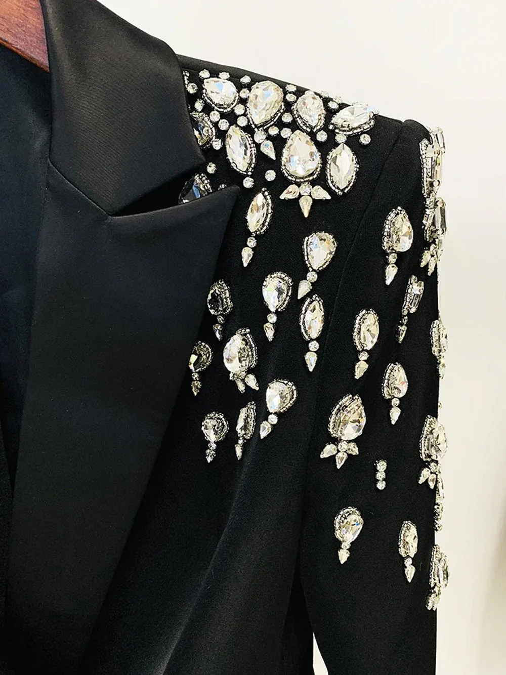 MESSA Beaded Cady Mini Blazer Dress in Black - Image 11