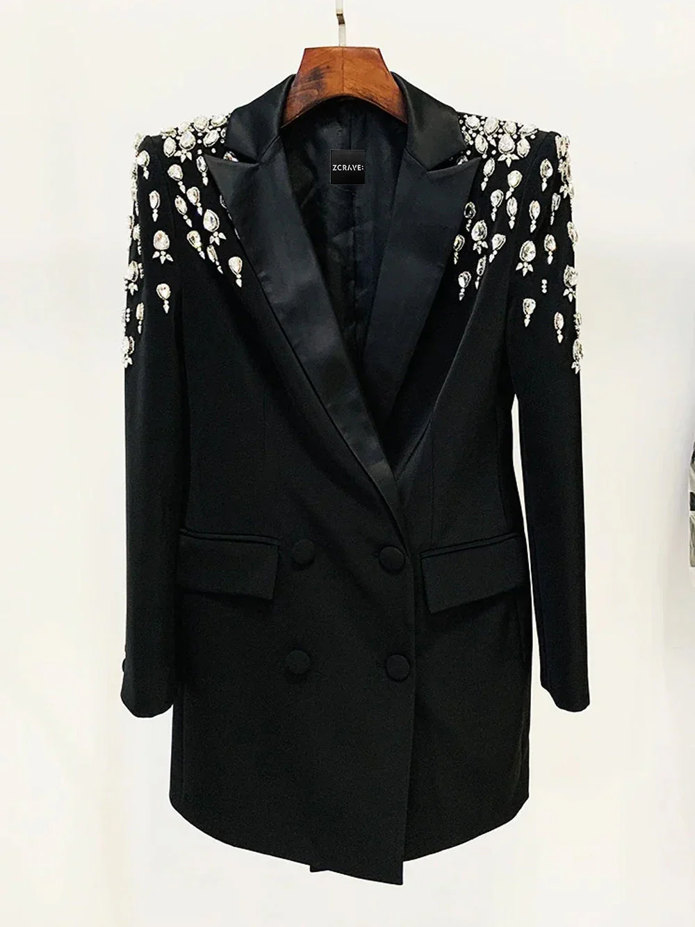 MESSA Beaded Cady Mini Blazer Dress in Black - Image 5