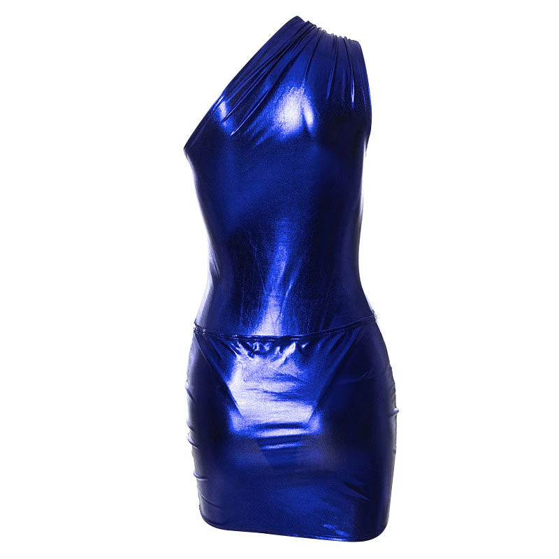 Ruched Twist Trim One Shoulder Bodycon Party Mini Dress - Purple - Image 3