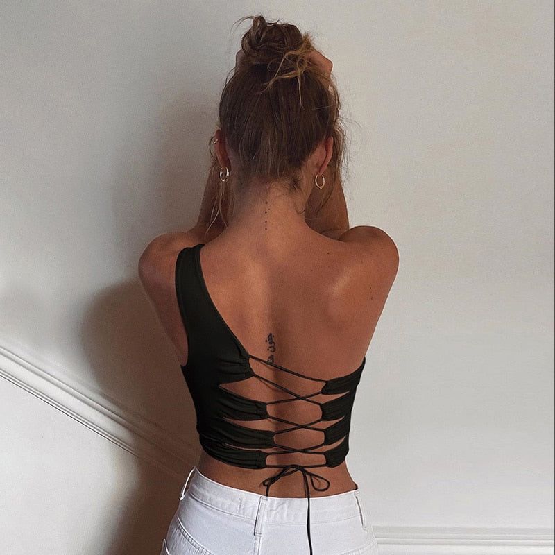 Mina Lace Up One Shoulder Tank Top - Image 3