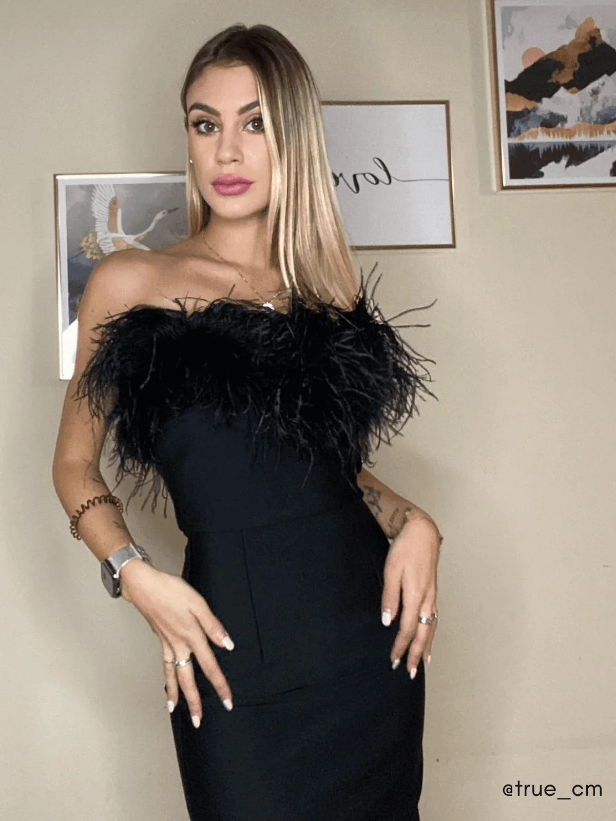Mina Strapless Feather Trimmed Bandage Dress - Image 6