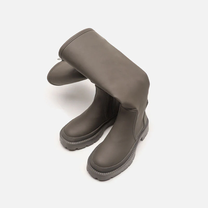 Toe Panel Trim Chunky Platform Knee High Boots - Army Green - Image 2