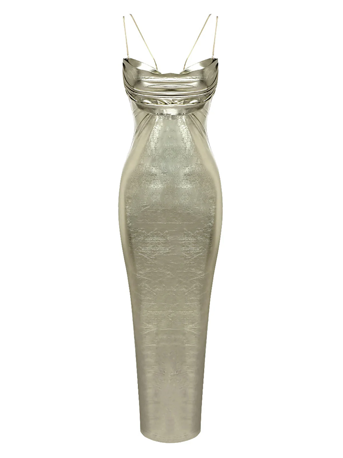 Moana Spaghetti Metallic Midi Dress In Gold - Image 6