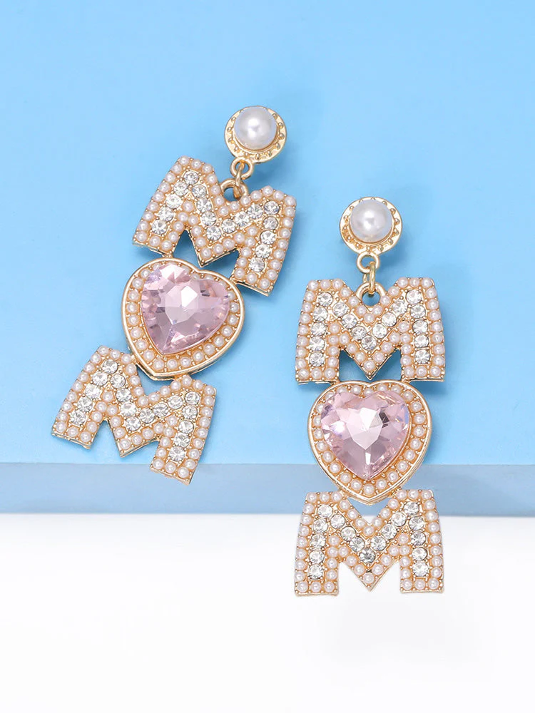MOM Pearls Rhinestone Earrings - Image 3