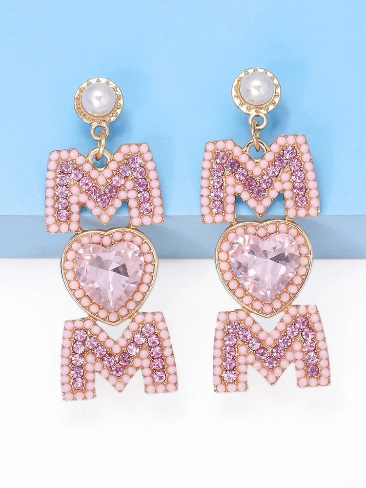 MOM Pearls Rhinestone Earrings - Image 4