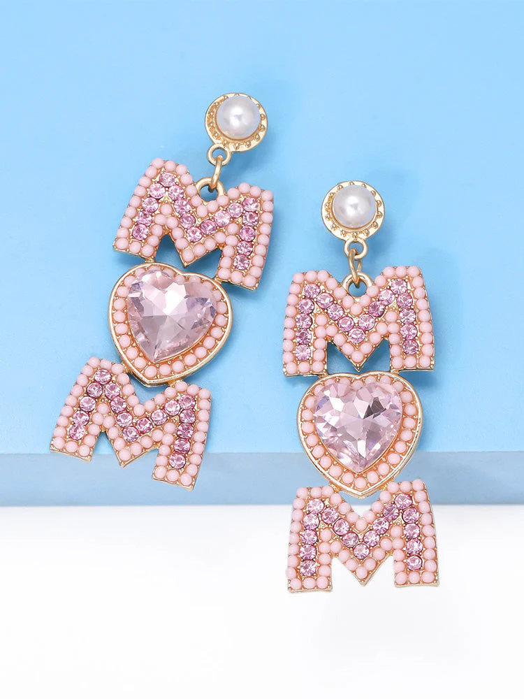 MOM Pearls Rhinestone Earrings - Image 5