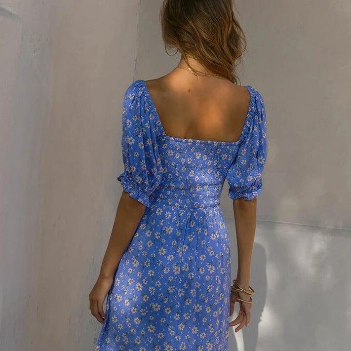 Moon Puff Short Sleeve Floral Print Midi Dress - Image 4