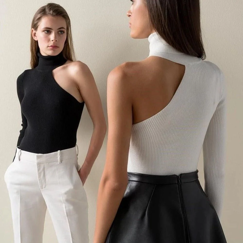 More To Make Knitted Turtleneck One-Shoulder Bodysuit - Image 4