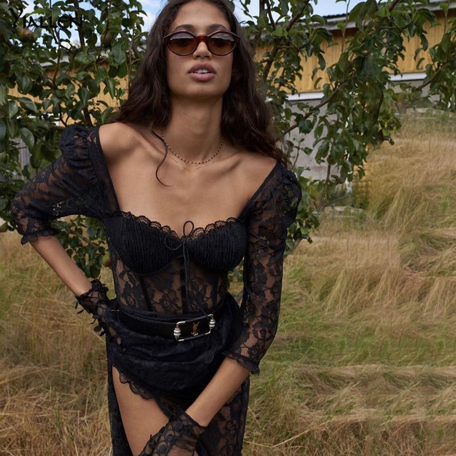 Mystery Doll Lace High Slit Maxi Dress - Image 4