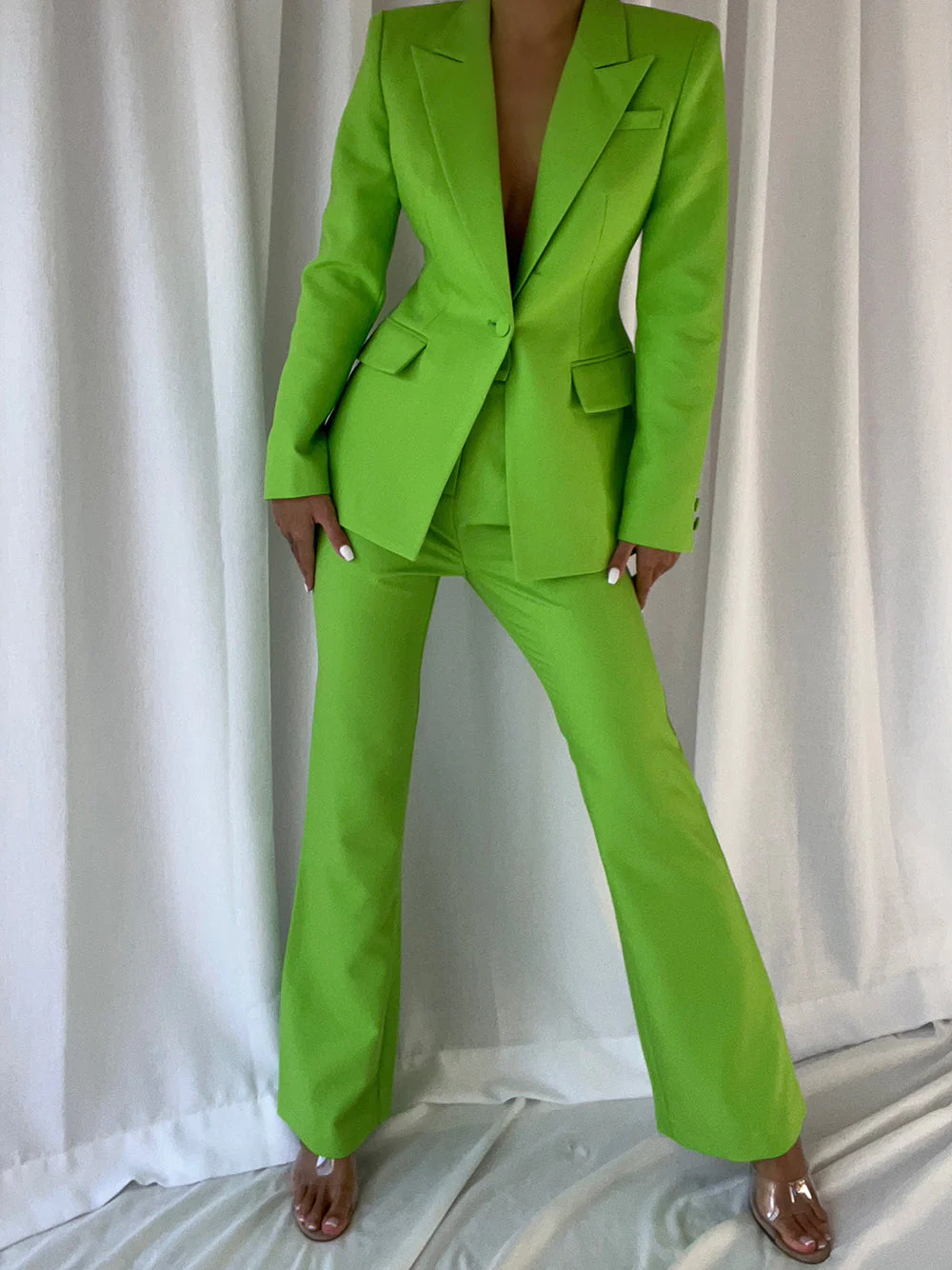 NAOMA Blazer & Flared Pants Set in Neon Green - Image 2
