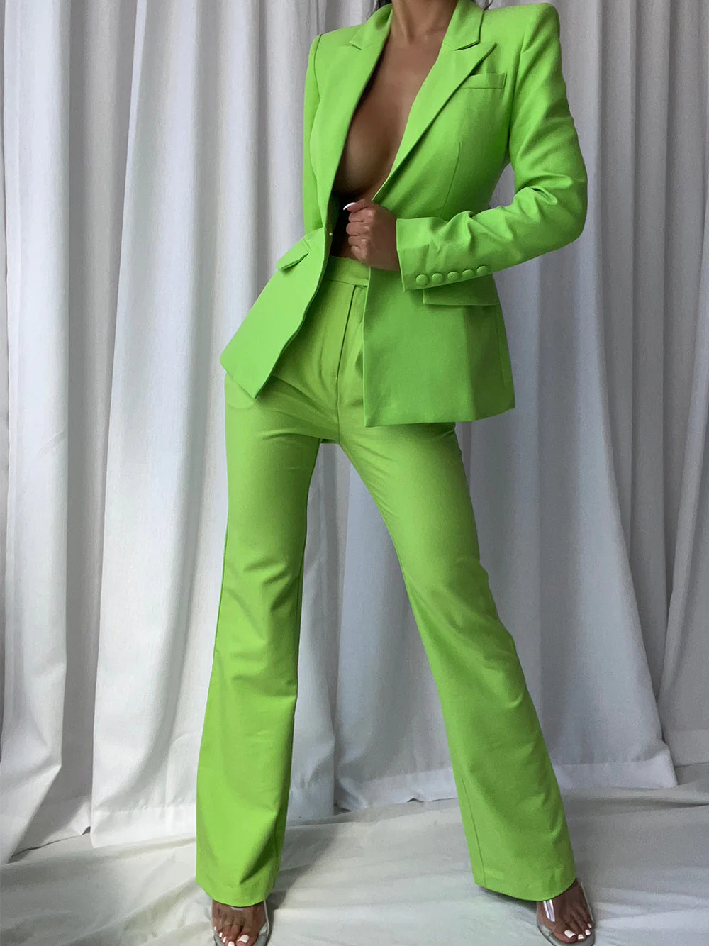 NAOMA Blazer & Flared Pants Set in Neon Green - Image 5