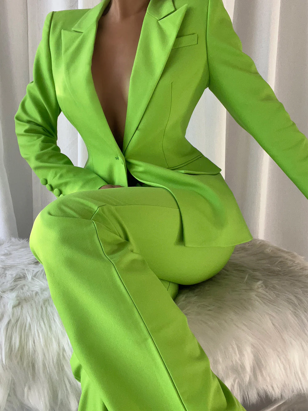 NAOMA Blazer & Flared Pants Set in Neon Green - Image 9