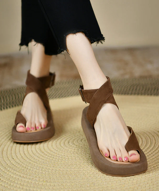 Navy Platform Soled Cross Strap Suede Sandal - Image 2