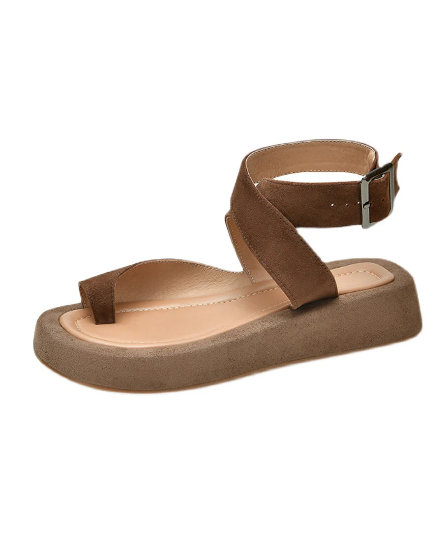 Navy Platform Soled Cross Strap Suede Sandal - Image 5