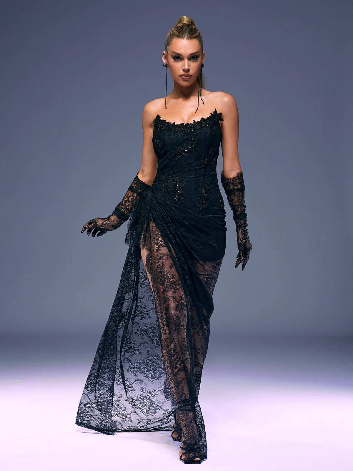 Nazia Strapless Lace Maxi Dress With Gloves - Image 3