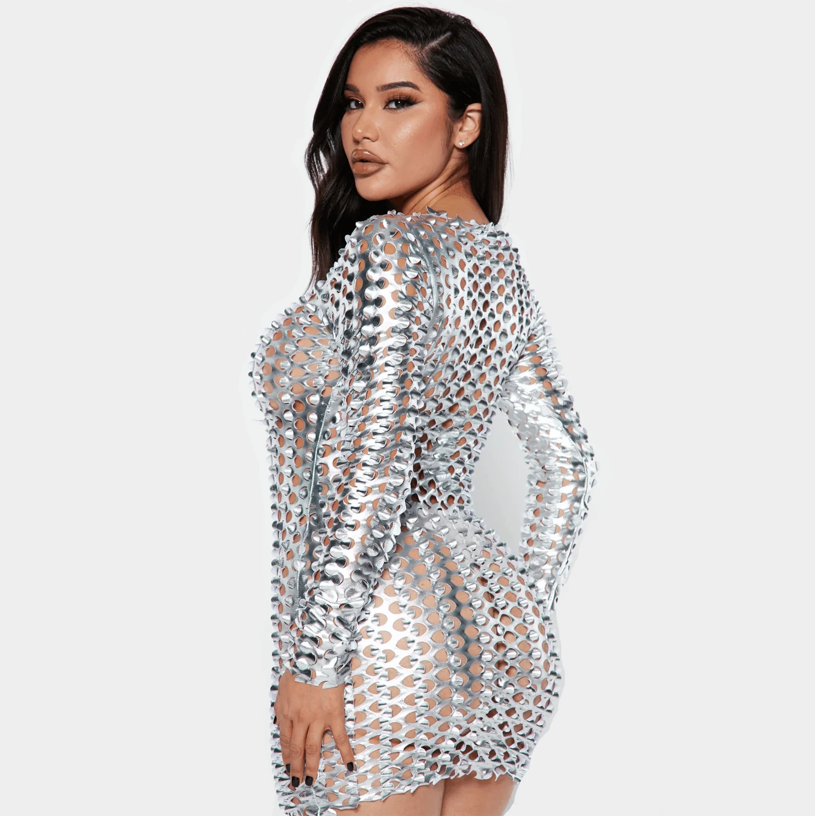 Nearby Chic Long Sleeve Hollow Mini Dress - Image 6