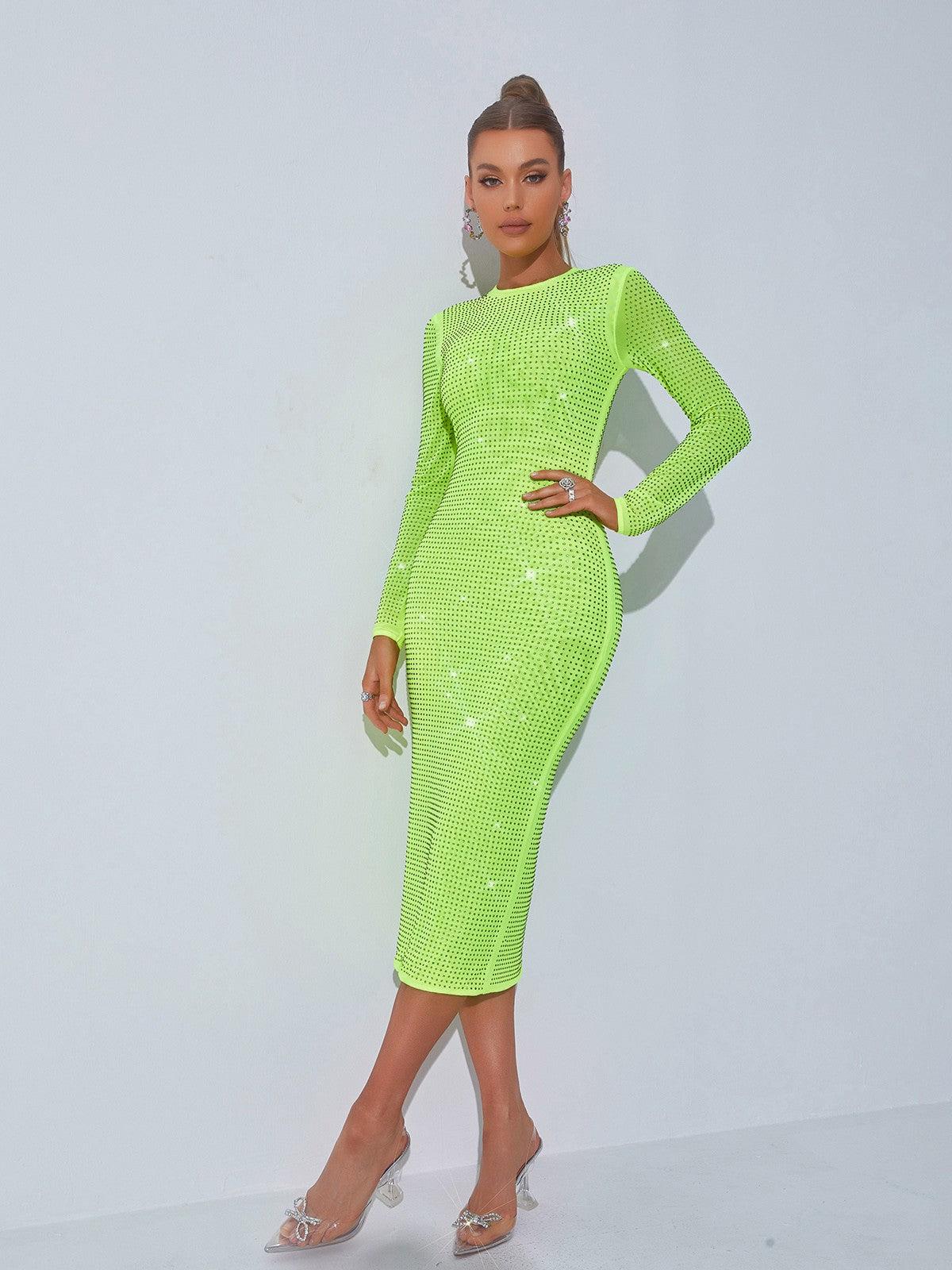 Neriah Crystal Embellished Midi Dress In Green - Image 2