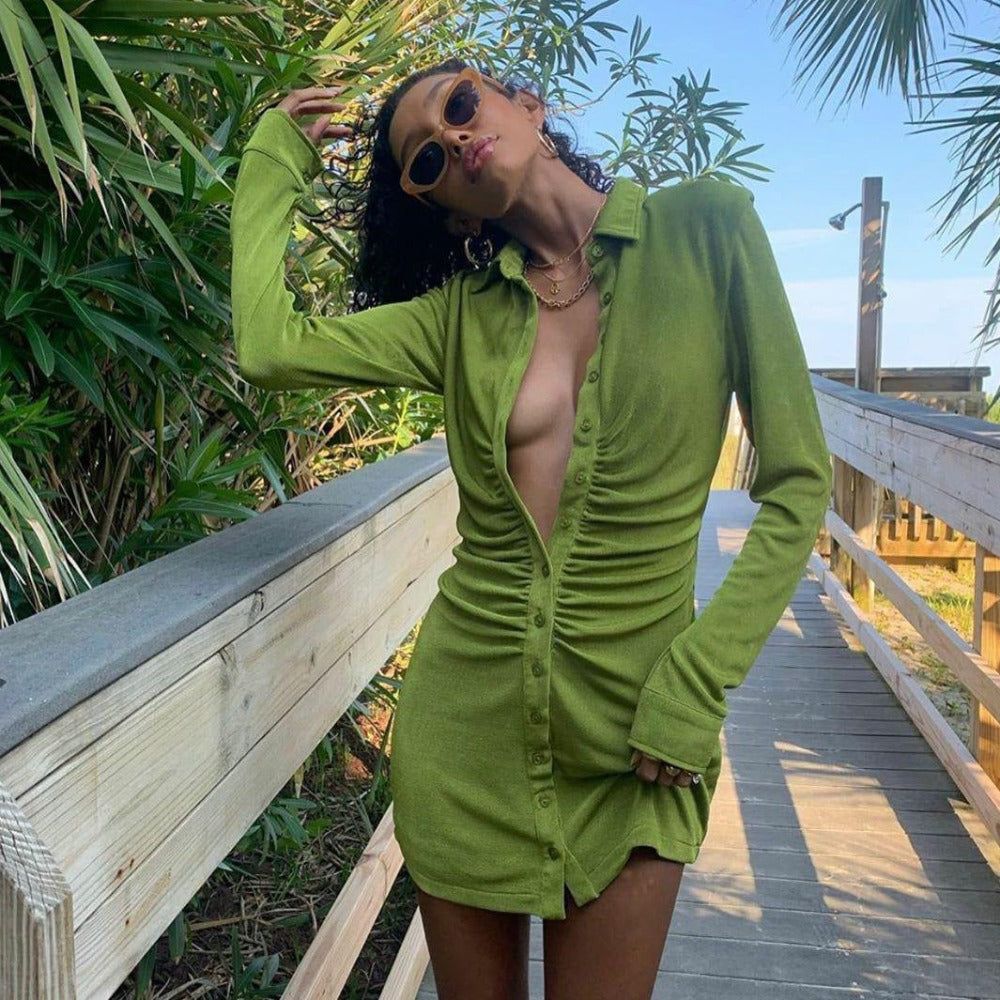 New Obsession Ruched Long Sleeve Mini Dress - Image 5