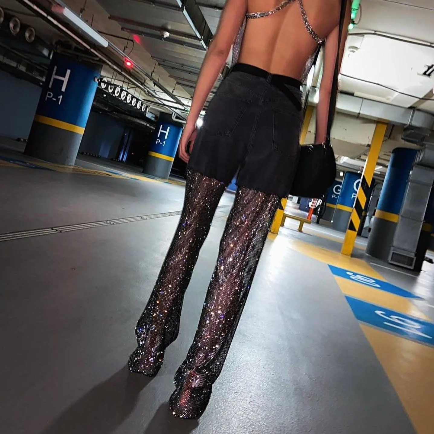 Nocturnal Rhythms Crystal Mesh Wide Leg Jeans - Image 6