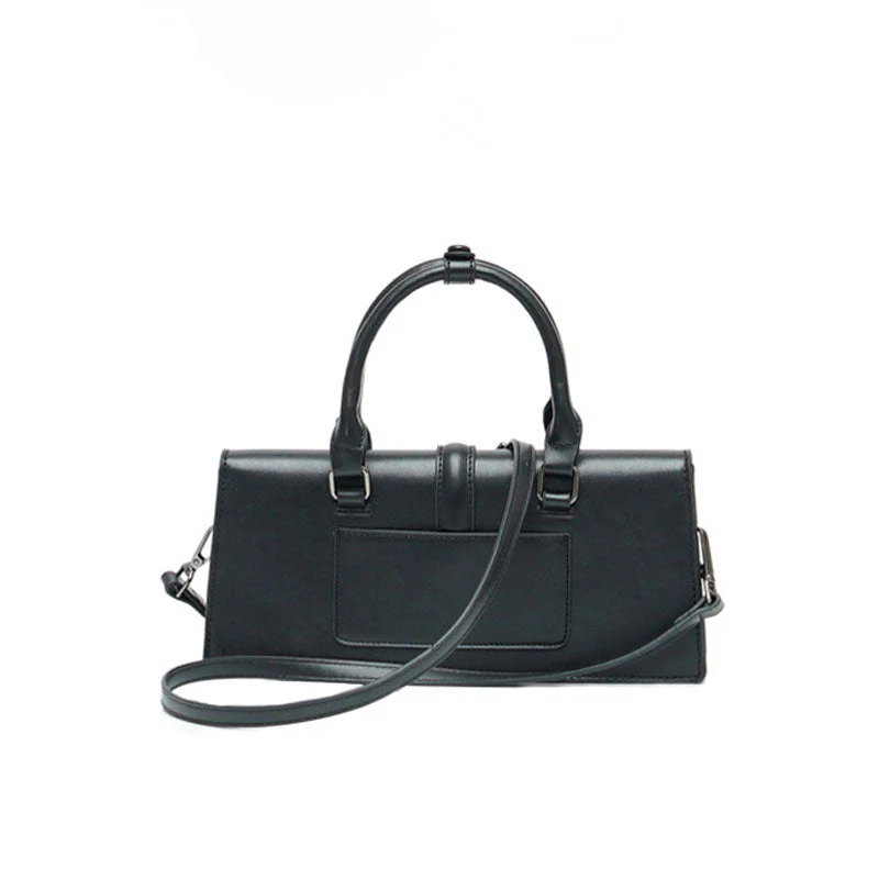 Office Style Top Handle Crossbody Baguette Bag - Black - Image 2