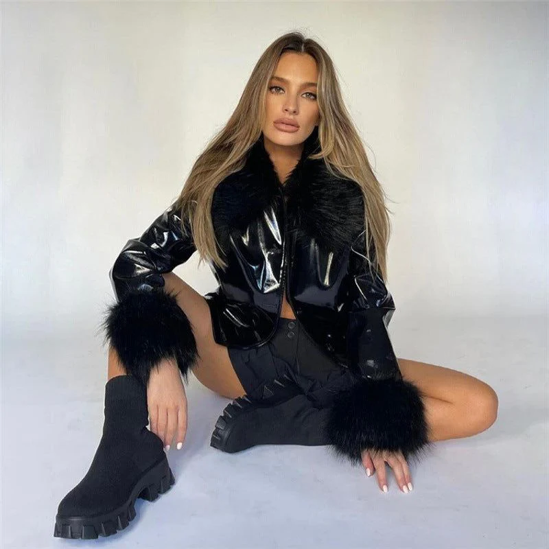 Old School Love Fur Trim Faux Leather Jacket - Image 3