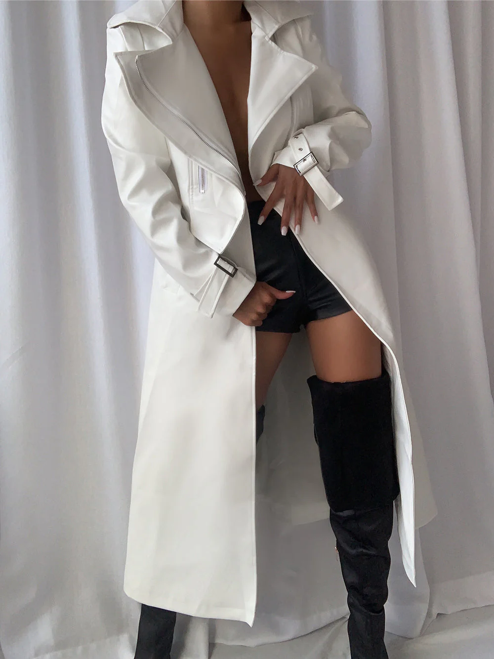 OMYX Leather Trench Coat
