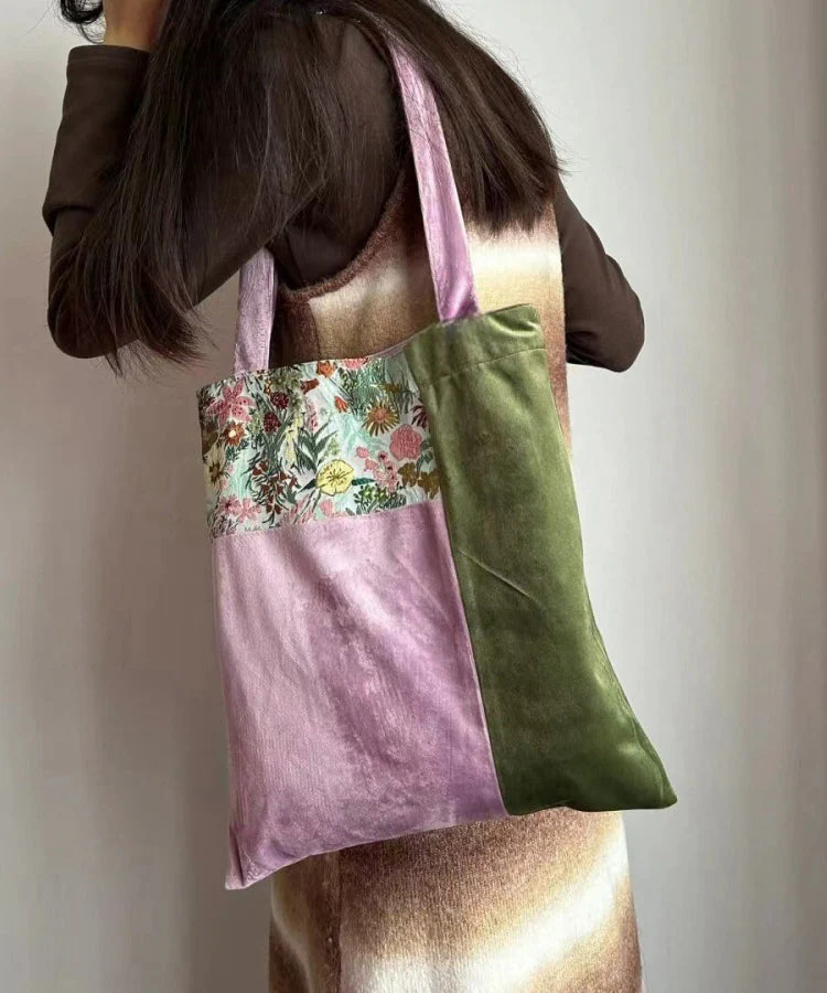 Original Design Colorblock Patchwork Velour Satchel Bag Handbag - Image 2