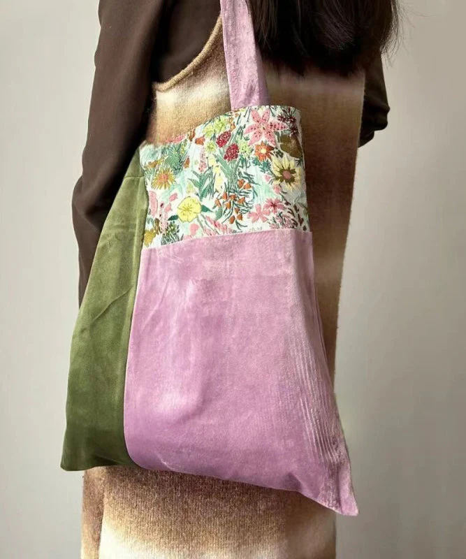 Original Design Colorblock Patchwork Velour Satchel Bag Handbag - Image 5