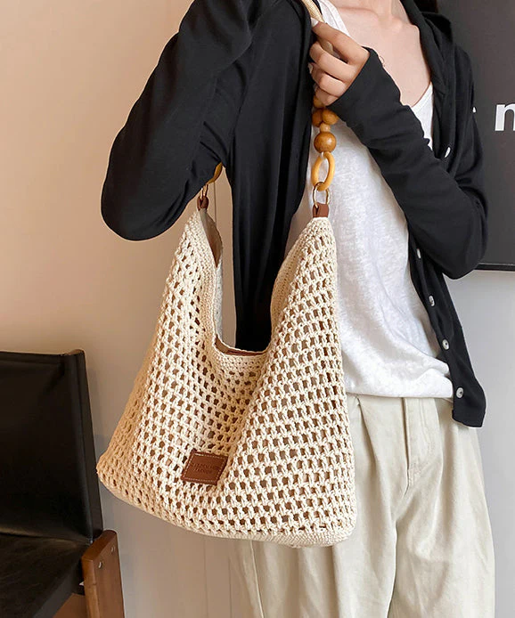 Out Woven Brown Shoulder Bag Large Capacity Hollow - Image 5