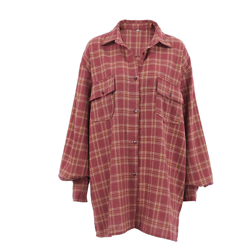 Print Button Up Bishop Sleeve Pointed Collar Shirt - Burgundy - Image 4