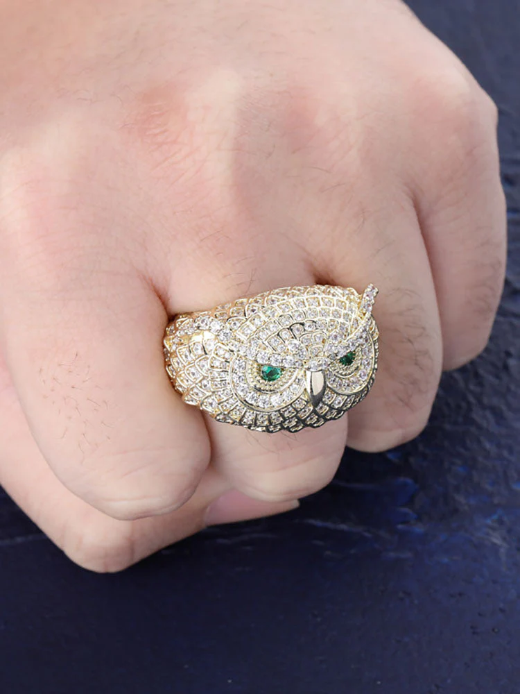 Owl Hip Hop Iced Zircon Stones Ring - Image 10